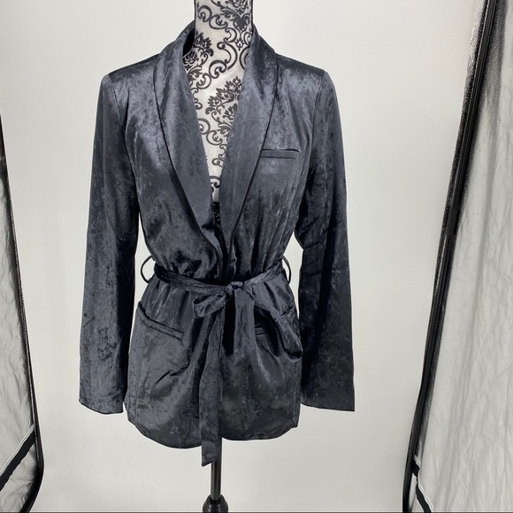 J.O.A. Crushed Velvet Blazer dark charcoal shawl collar shiny soft layering - Picture 5 of 15
